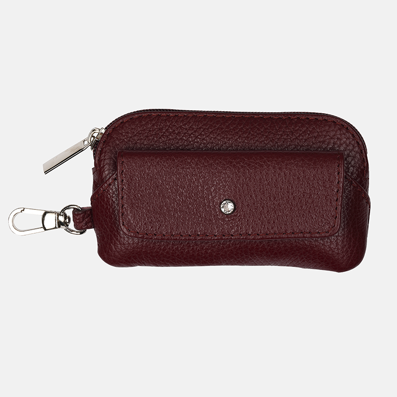 Bordowe etui na klucze z miękkiej skóry naturalnej - oferta dla firm