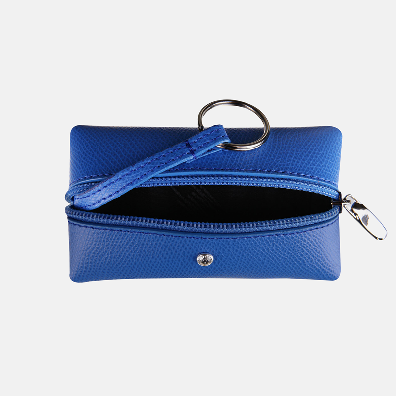 Błękitne etui na klucze skórzane zapinane na zamek - oferta dla firm