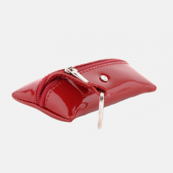 Czerwone etui na klucze z lakierowanej skóry naturalnej + kryształek Swarovski