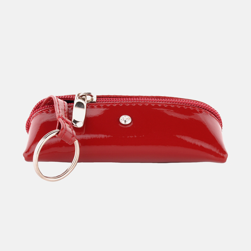 Czerwone etui na klucze z lakierowanej skóry naturalnej + kryształek Swarovski - oferta dla firm