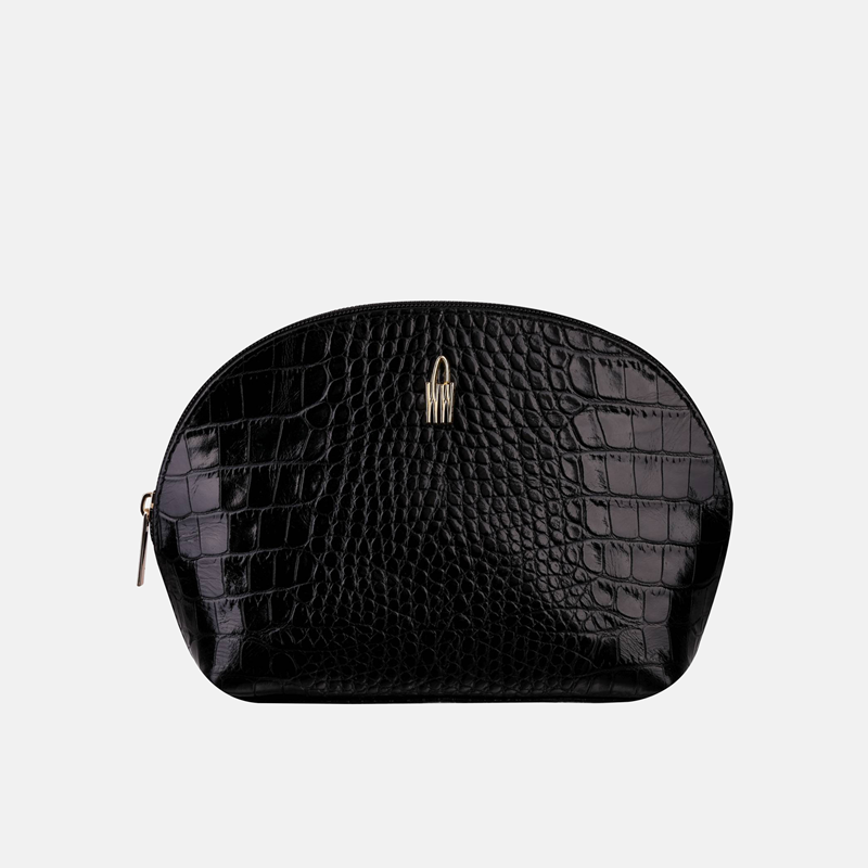 Duża czarna elegancka kosmetyczka skórzana z krokodylim wzorem - oferta dla firm