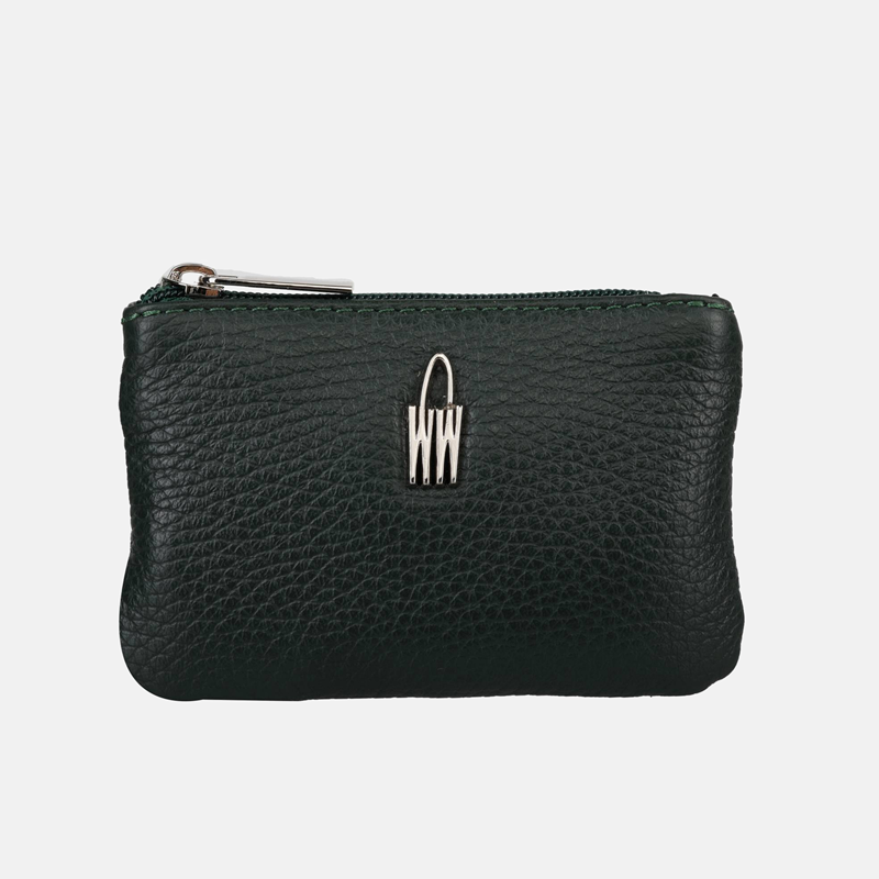 Ciemno zielone etui na klucze ze skóry naturalnej - srebrne wykończenia - oferta dla firm