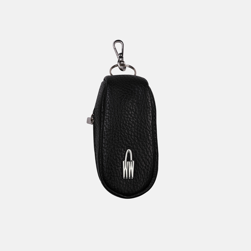 Czarne etui na klucze ze skóry naturalnej z możliwością łatwego przypięcia - oferta dla firm
