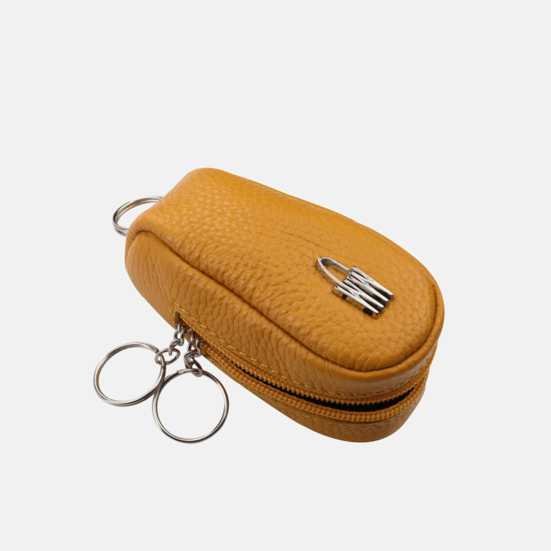 Żółte etui na klucze skórzane z logo - oferta dla firm