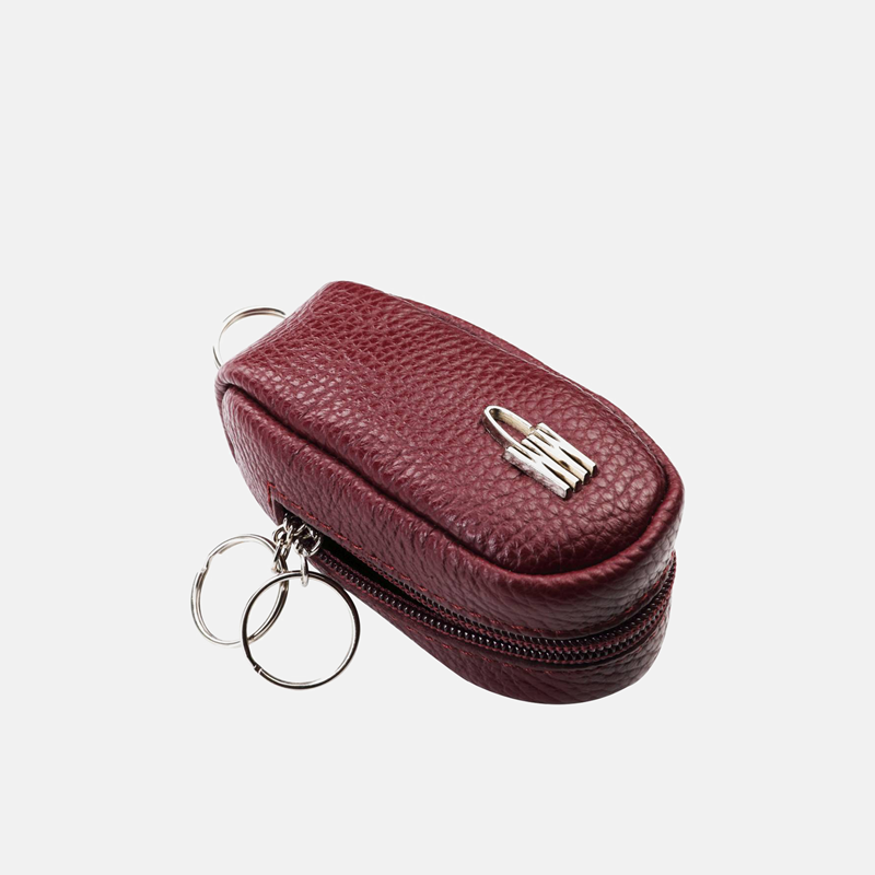 Bordowe damskie etui na klucze ze skóry naturalnej - oferta dla firm
