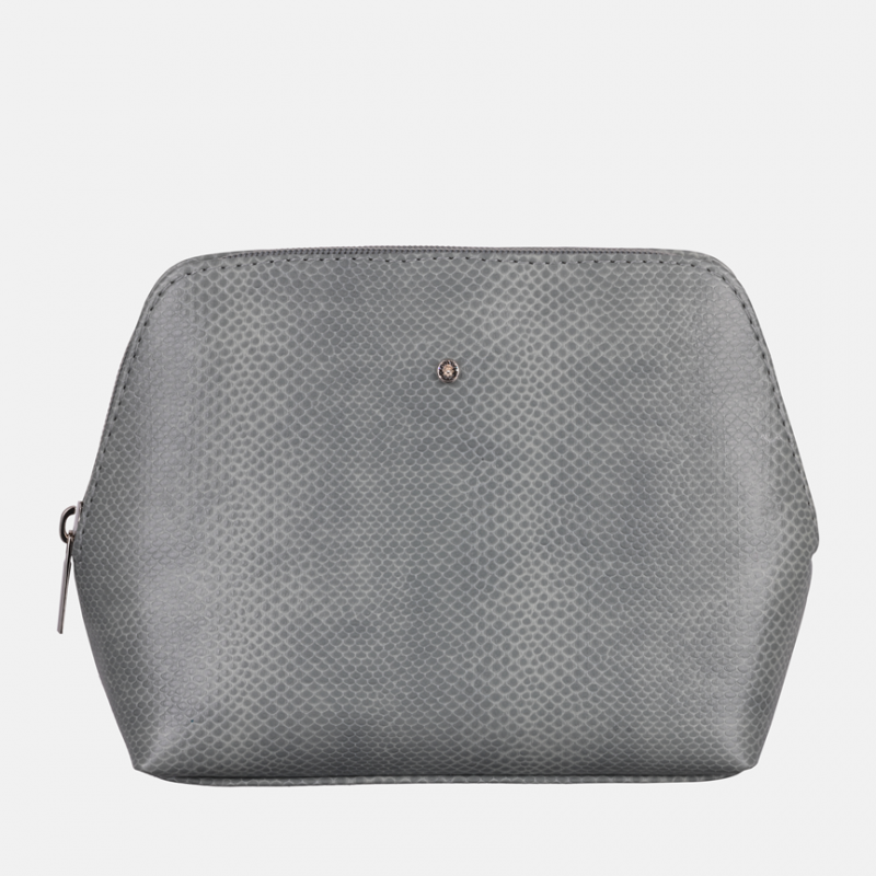 Szara kosmetyczka damska ze skóry wegańskiej we wzór skóry węża - Oferta B2B - oferta dla firm