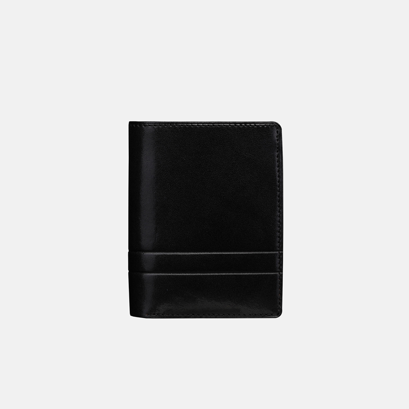 Elegancki męski portfel skórzany z tłoczeniem - czarny kolor - oferta dla firm