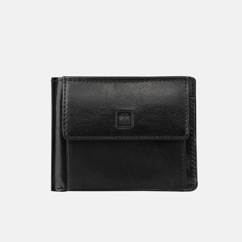 Męski czarny portfel z naturalnej skóry licowej + wygodna kieszonka na bilon - oferta dla firm