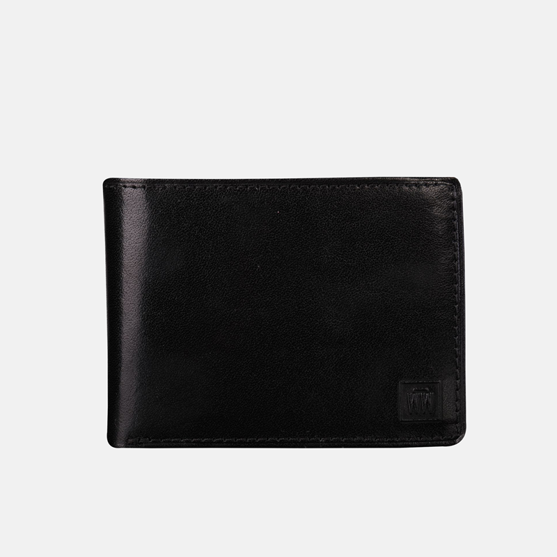 Czarny kompaktowy portfel skórzany - poziomy format - oferta dla firm