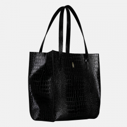 Czarna skórzana torebka shopper z wzorem - Oferta B2B