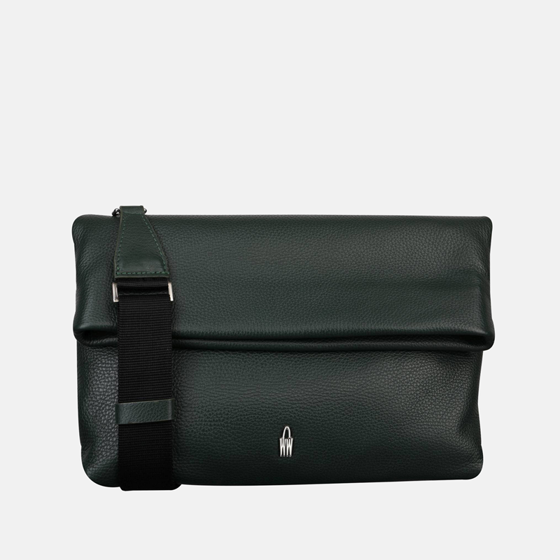 Ciemnozielona składana torebka skórzana damska 2w1 - Oferta B2B - oferta dla firm