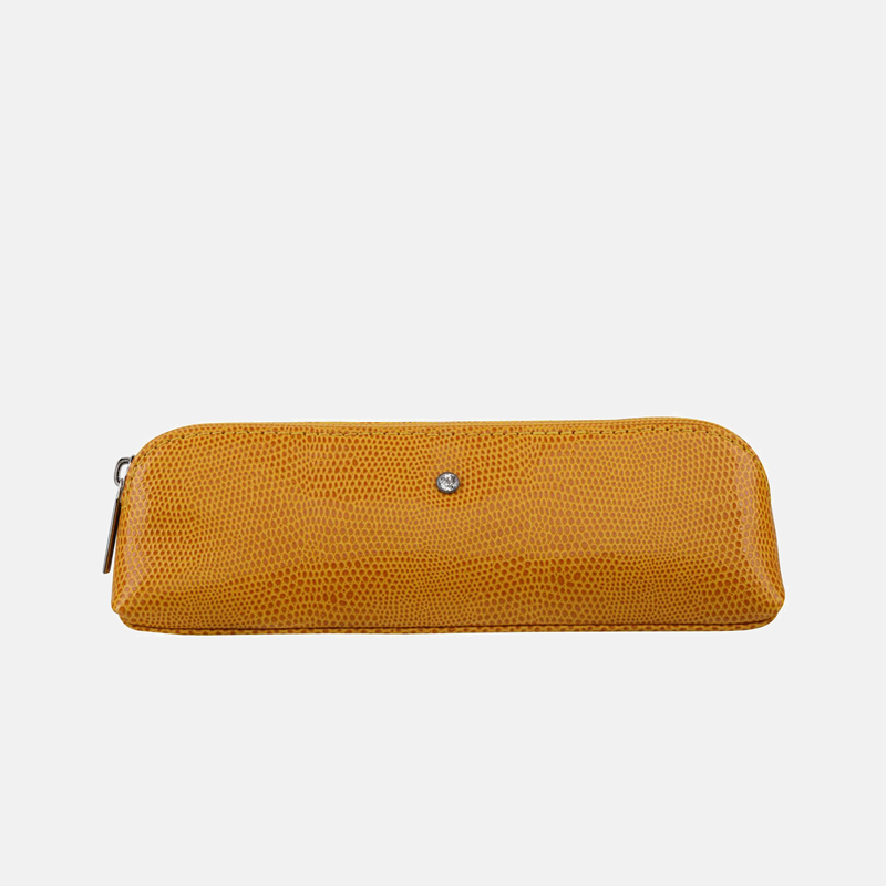 Żółty klasyczny damski piórnik ze skóry naturalnej - etui na długopisy - oferta dla firm