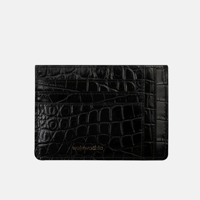 Czarne etui na karty skórzane z printem - oferta dla firm
