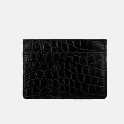 Czarne etui na karty skórzane z printem