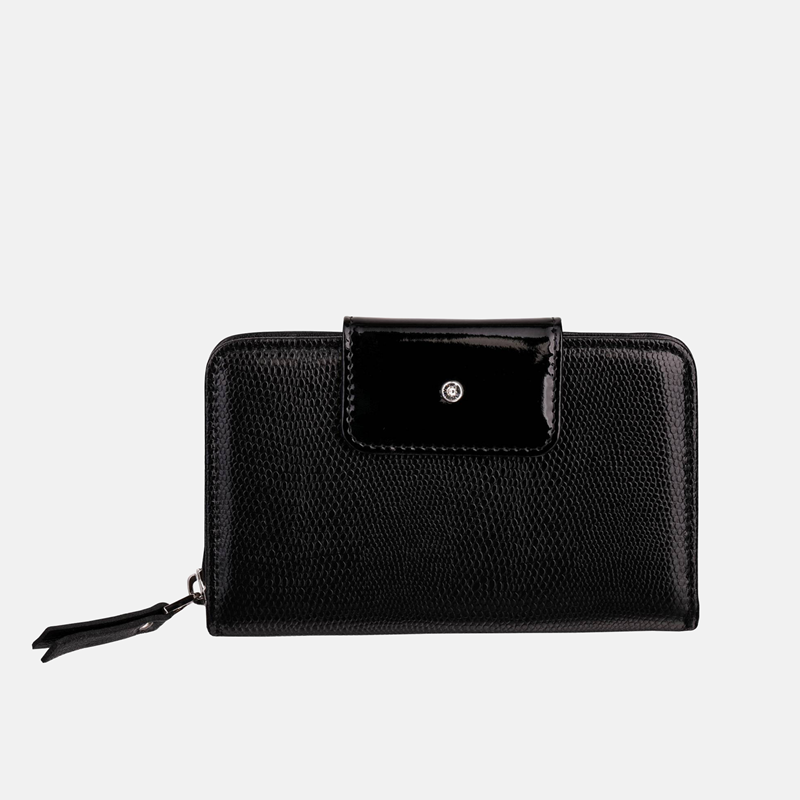 Duży damski portfel skórzany zapinany na zamek - czarny kolor - oferta dla firm