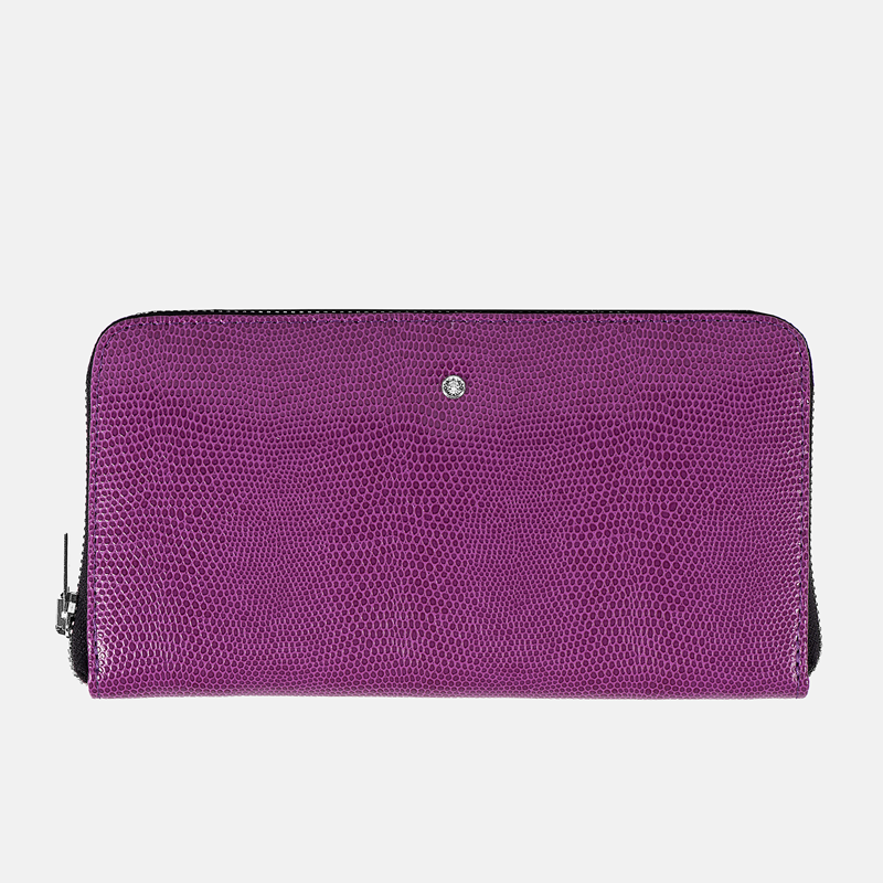 Fioletowy duży portfel skórzany na zamek - oferta dla firm