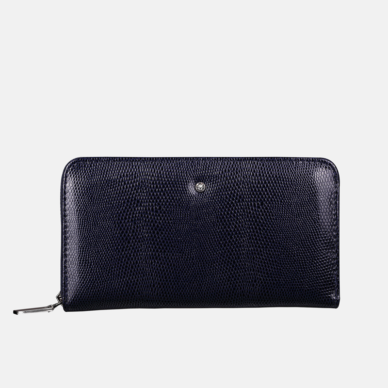Granatowy duży damski portfel skórzany na zamek + kryształek Swarovski - oferta dla firm