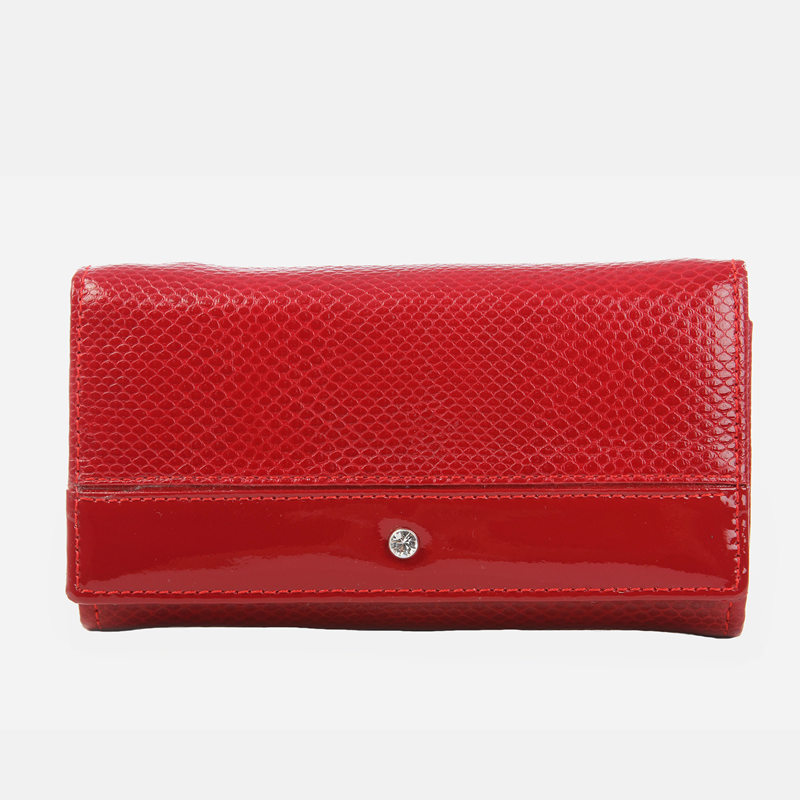 Duży klasyczny czerwony portfel skórzany damski + kryształek Swarovski - oferta dla firm