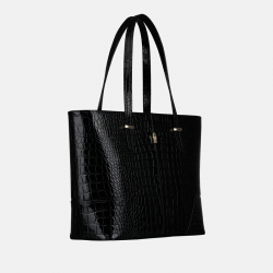 Czarna torebka skórzana shopper we wzór krokodyla - Oferta B2B