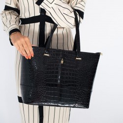 Czarna torebka skórzana shopper we wzór krokodyla - Oferta B2B